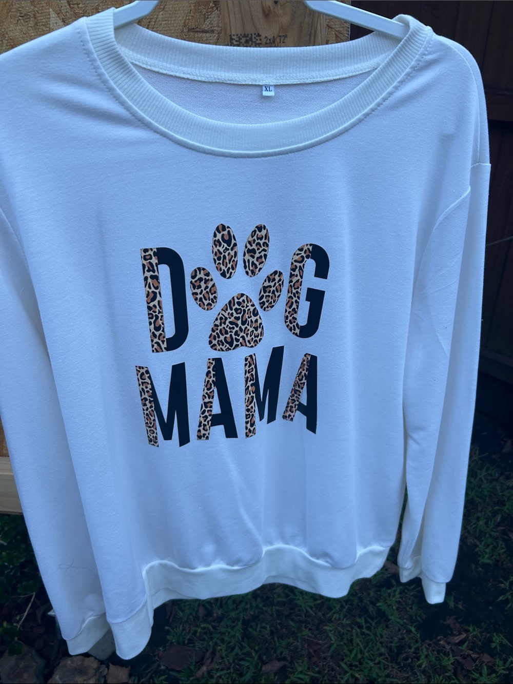 White "Dog Mama" Leopard Paw Sweatshirt